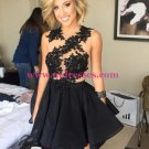 Black Lace Appliques Short Homecoming Cocktail Prom Evening Dresses 166