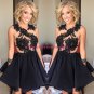Black Lace Appliques Short Homecoming Cocktail Prom Evening Dresses 166
