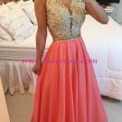 Gold Coral Long See Through Prom Evening Formal Dresses 167