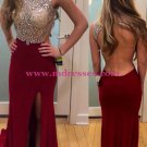 Beaded Backless Long Red Prom Evening Formal Dresses 170