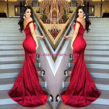 Elegant Red Long Off-the-Shoulder Prom Evening Formal Dresses 172