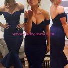 Mermaid Off-the-Shoulder Long Navy Blue Bridesmaid Prom Evening Formal Dresses 174