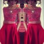 Two Pieces Off-the-Shoulder Red Beaded Long Prom Evening Formal Dresses 175