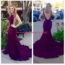 Purple Low V-Back Mermaid Long Prom Evening Formal Dresses 179