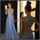 A-Line Lace Appliques Top Long Blue Prom Evening Formal Dresses 181
