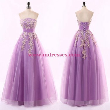 A-Line Strapless Lilac Long Prom Evening Formal Dresses 187