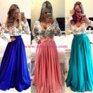 Royal Blue White Long Sleeves Prom Dresses Evening Gowns 203