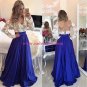Royal Blue White Long Sleeves Prom Dresses Evening Gowns 203