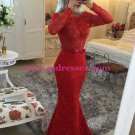 Red Long Sleeves Lace Mermaid Prom Dresses Evening Gowns 207