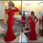 Red Long Sleeves Lace Mermaid Prom Dresses Evening Gowns 207