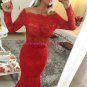 Red Long Sleeves Lace Mermaid Prom Dresses Evening Gowns 207