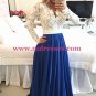 Royal Blue White Lace Chiffon Long Sleeves Prom Dresses Evening Gowns 208