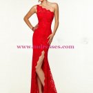 One-Shoulder Red Lace Long Sheath Prom Dresses Evening Gowns 213