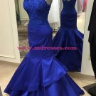 Trumpet/Mermaid Royal Blue One-Shoulder Lace Appliques Top Long Prom Dresses Evening Gowns 222
