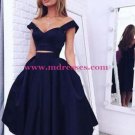 Two Pieces Off-the-Shoulder Navy Blue Bridesmaid Prom Dresses Evening Gowns 223