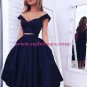 Two Pieces Off-the-Shoulder Navy Blue Bridesmaid Prom Dresses Evening Gowns 223