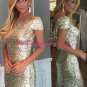 Gold Sequins Long Bridesmaid Prom Dresses Evening Gowns 226