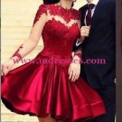 Short Red High Neck Long Sleeves Sheer Lace Satin Homecoming Dresses Evening Gowns 234 Short Red High Neck Long Sleeves Sheer Lace Satin Homecoming Dresses Evening Gowns 234