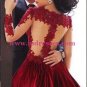 Short Red High Neck Long Sleeves Sheer Lace Satin Homecoming Dresses Evening Gowns 234