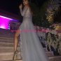 Grey Lace Long Sleeves Off-the-Shoulder Split Long Prom Dresses Evening Gowns 235