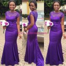 Mermaid Cap Sleeves Long Purple Prom Dresses Party Evening Gowns 240