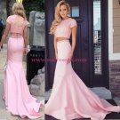Two Pieces Pink Keyhole Back Prom Evening Formal Dresses L002