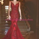 Mermaid Long Red Lace Prom Dresses Party Evening Gowns 242