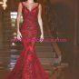 Mermaid Long Red Lace Prom Dresses Party Evening Gowns 242