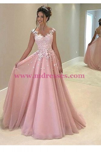 A-Line Long Pink Lace Prom Dresses Party Evening Gowns 248