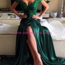 Long Green Off-the-Shoulder Lace Prom Dresses Party Evening Gowns 261