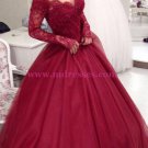 Long Sleeve Burgundy Off-the-Shoulder Lace Prom Dresses Party Evening Gowns 264