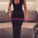 Long Black V-Neck Prom Dresses Party Evening Gowns 269