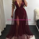 Sexy V-Neck Sequins and Tulle Long Prom Dresses Party Evening Gowns 272
