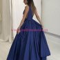 Long Blue Low V-Neck Prom Dresses Party Evening Gowns 274