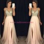 A-Line V-Neck Beaded Sequins Long Chiffon Prom Dresses Party Evening Gowns 276