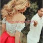Two Pieces Off-the-Shoulder Lace Satin Prom Dresses Party Evening Gowns 279
