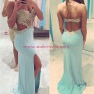 Long Blue Lace Chiffon Prom Dresses Party Evening Gowns 282
