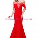 Mermaid Off-the-Shoulder Long Red Lace Prom Dresses Party Evening Gowns 283