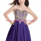 A-Line Sweetheart Gold Lace Appliques Short Purple Prom Dresses Party Evening Gowns 285