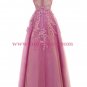 A-Line Illusion Neckline Lace Long Prom Dresses Party Evening Gowns 287