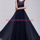 A-Line Lace Chiffon Long Navy Prom Dresses Party Evening Gowns 288