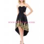 High Low Sweetheart Short Black Gold Lace Appliques Prom Dresses Party Evening Gowns 291