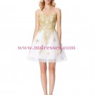 Short White Gold Lace Appliques Prom Dresses Party Evening Gowns 292