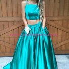 A-Line Two Pieces Green Prom Dresses Party Evening Gowns 295
