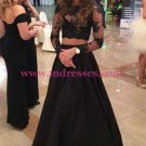 Two Pieces Long Sleeves Black Lace Prom Dresses Party Evening Gowns 296