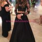 Two Pieces Long Sleeves Black Lace Prom Dresses Party Evening Gowns 296