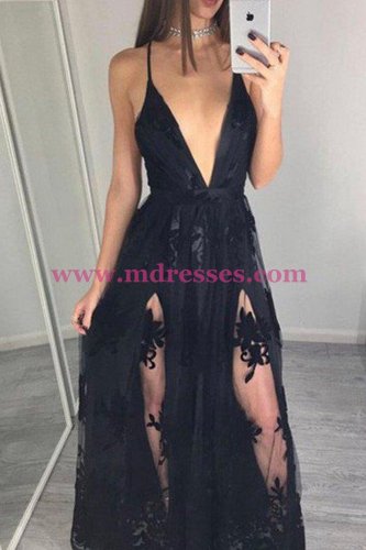 Sexy V-Neck Long Black Lace Prom Dresses Party Evening Gowns 298