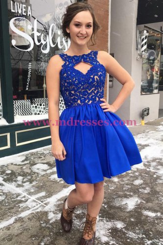 Short Blue Lace Prom Dresses Party Evening Gowns 300