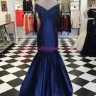 Mermaid Off-the-Shoulder V-Neck Long Blue Prom Dresses Party Evening Gowns 304