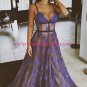 Sexy Spaghetti Straps Lace Long Blue Prom Dresses Party Evening Gowns 307